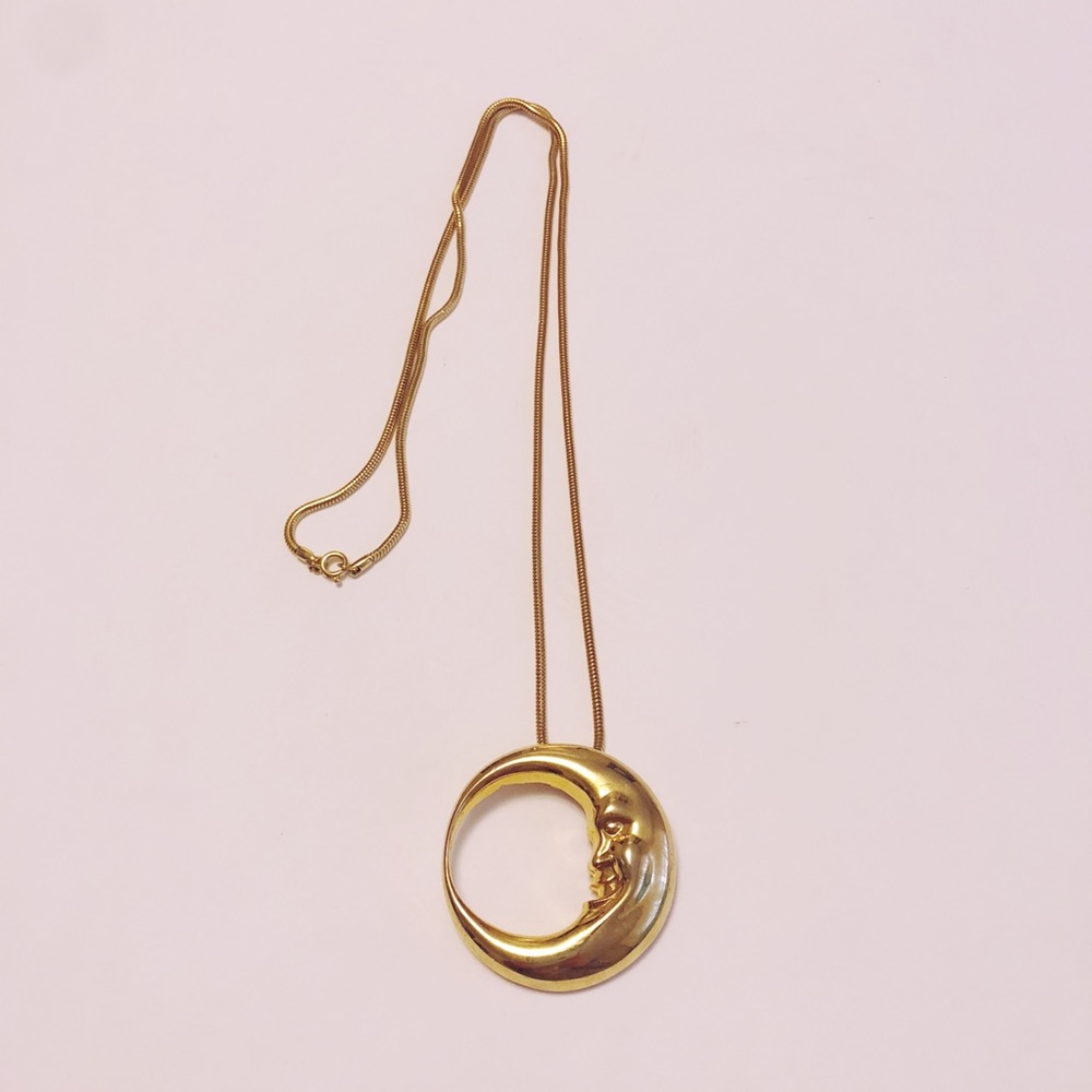 Vintage Gold Boho Crescent Moon Necklace